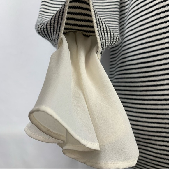 Loft Sweater Top Black Ivory Stripes Ruffle Sleeves - Picture 6 of 10